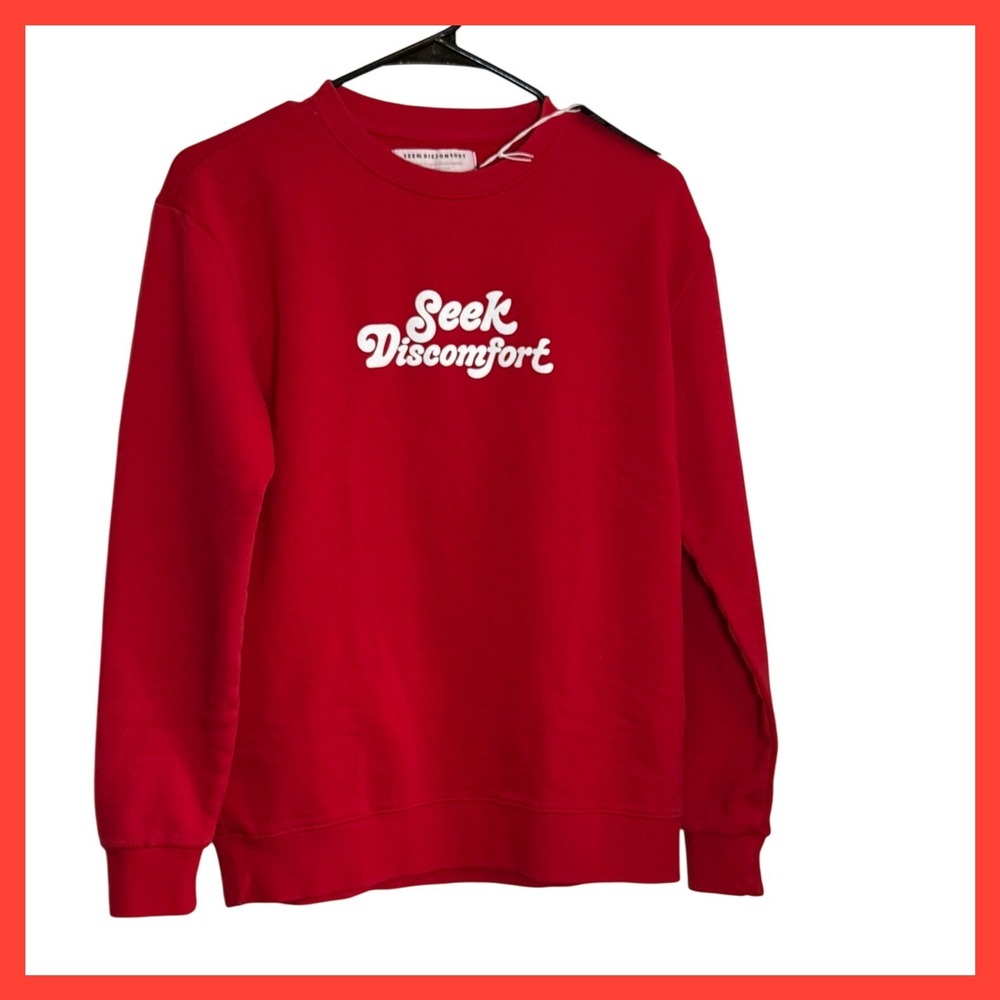 NWT Seek Discomfort Red Organic Cotton Made For Dreamers Crewneck Sweatshirt XS